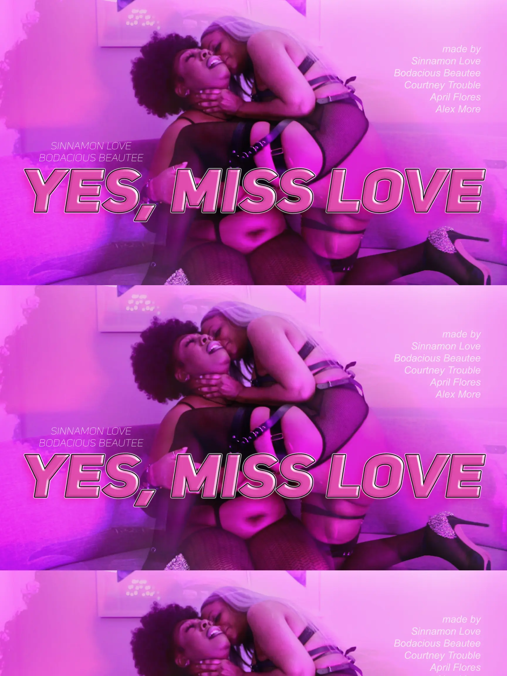 Yes, Miss Love flyer featuring Sinnamon Love and Bodacious Beautee.