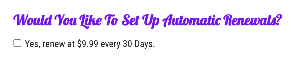 Screenshot of option to select automatic renewals for billing